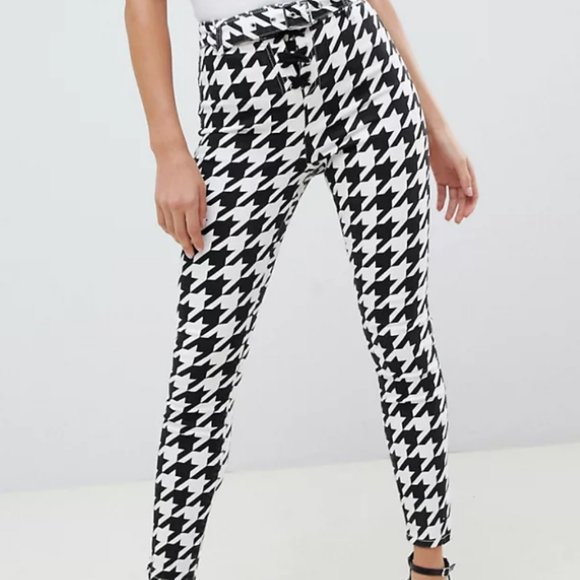 ASOS DESIGN Ridley high waisted skinny jeans in houndstooth print with belt - Picture 2 of 5